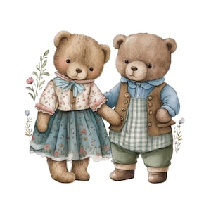 Teddy Bär Paar Aquarell ClipArt 4 Hochwertige PNG Transparent Mix Media Digital Download Card Making Digital Paper Craft- 464