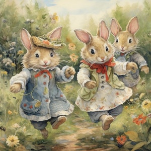 Bunny Rabbit Play Time Watercolor Clip Art Sublimation Graphics 4 JPG ...