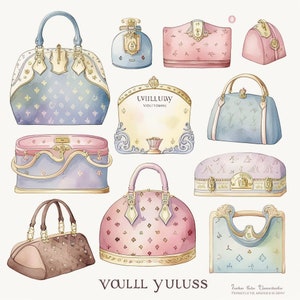 Instant download, Louis Vuitton clipart, watercolor Glam clipart