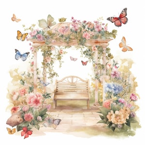 Sommer Schmetterling Garten Clipart, 8 hochwertige JPG Aquarell Kunst, digitaler Download, Kartenherstellung, Mixed Media, digitales Papier Handwerk - 038