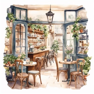 Paris Street Cafe Watercolor Clip Art 4 High Quality PNG Format Instant Download Commercial Use - 401