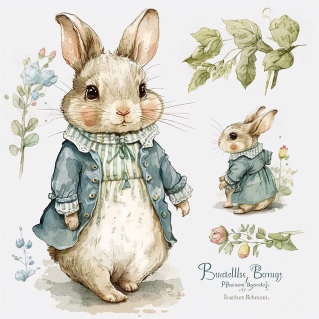 Tudor Rabbits Tudor Bunny Rabbit Clipart 8 High Quality JPG Watercolor Digital ...