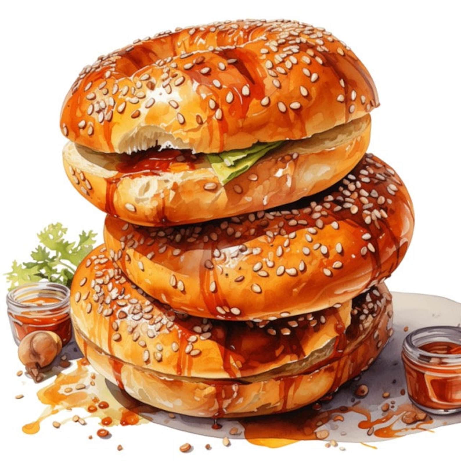 Brooklyn Bagels Watercolor Clip Art 4 High Quality PNG Etsy