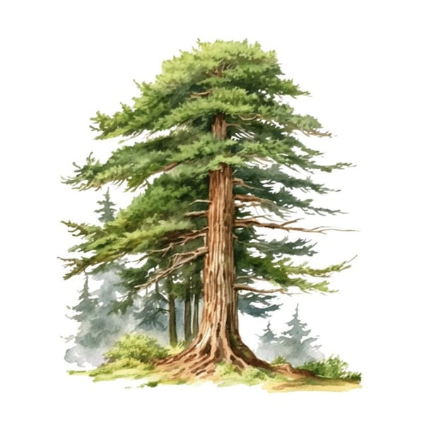 Western Red Cedar Tree Watercolor Clip Art 4 Transparent PNG Collage Paper Craft Invitations Junk Journal Mix Media Commercial Use - 524