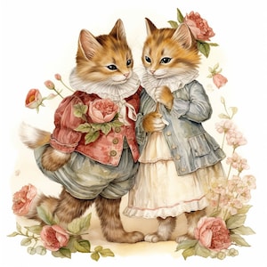Gatitos del Día de San Valentín Clip Art Sublimación Gráficos 4 Archivos JPG Mezclar Medios Papel Artesanía Chatarra Reserva Junk Journal Collage Ilustración - 767