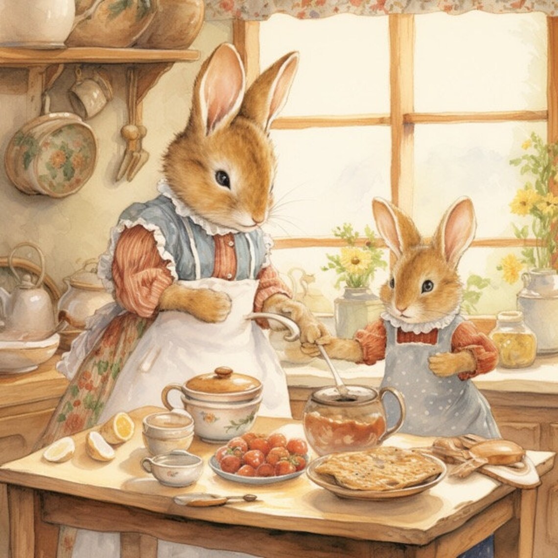 Bunny Rabbit Bake Time Watercolor Clip Art Sublimation Graphics 4 JPG ...