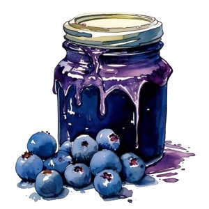 Blueberry Preserves Jam Watercolor Clip Art 4 High Quality PNG Transparent Digital Download Card Making Crafts Mix Media Junk Journal - 471