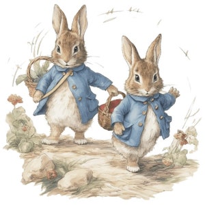Twin Bunny Rabbits Geburtstag Karte Aquarell Clip Art Sublimation Grafiken 4 PNG Dateien Mix Media Paper Craft Scrapbooking Junk Journal - 546
