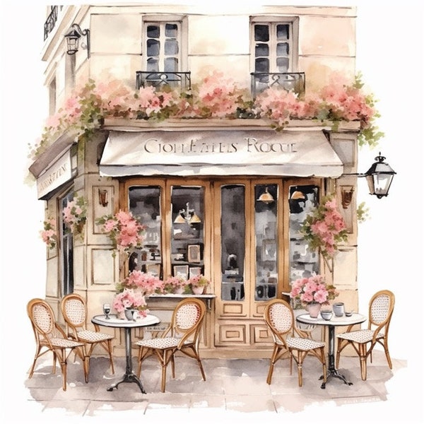 Paris Street Cafe Watercolor Clip Art 4 High Quality PNG Format Instant Download Commercial Use - 389