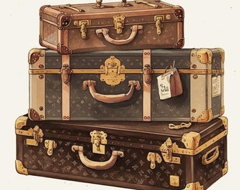 Watercolor Luxury Designer Suitcases clipart clip art PNG format instant download for commercial use 009