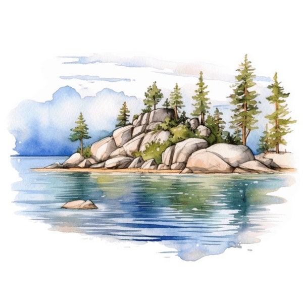 Lake Tahoe Watercolor Clip Art 4 High Quality PNG Format Instant Download Commercial Use - 318