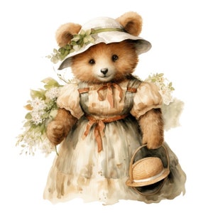 Teddy Bear Vintage Watercolor Clip art 4 PNG Card Making Paper Crafts Collage Junk Journal Scrapbooking Invitations Mix Media - 606