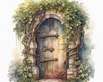 Antique Door Watercolor Clipart 8 High Quality JPG, Digital Download, Card Making Mixed Media, Crafts Clip art - 069