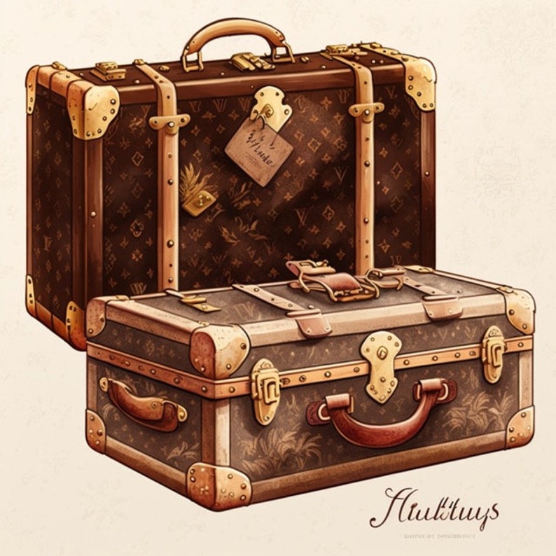 Watercolor Luxury Designer Suitcases Clipart Clip Art PNG - Etsy