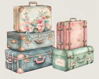 Travel Suitcase Clipart PNG Set 4 Clipart Elements Travel Clipart Invitations POD Card Making Junk Journal instant download commercial use