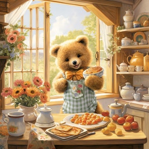 Teddy Bear Baking Clip Art 4 Tarjeta JPG de alta calidad haciendo manualidades de papel Collage Junk Journal Scrapbooking Invitaciones Mix Media - 776
