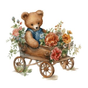 Teddy Bear Wheelbarrow Mother&#39;s Day Clip Art 4 PNG Digital Paper Craft Junk Journal Collage Mix Media Invitations Free Commercial Use - 632