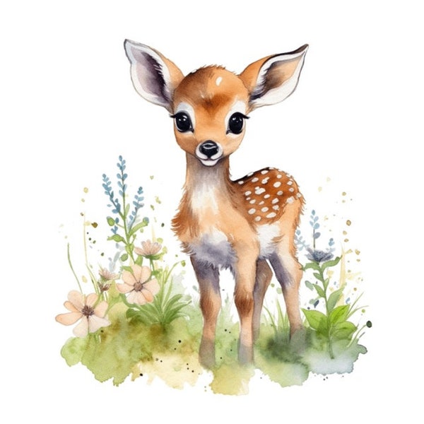 Little Baby Fawn Watercolor Clip Art 4 High Quality PNG Format Instant Download Commercial Use - 294