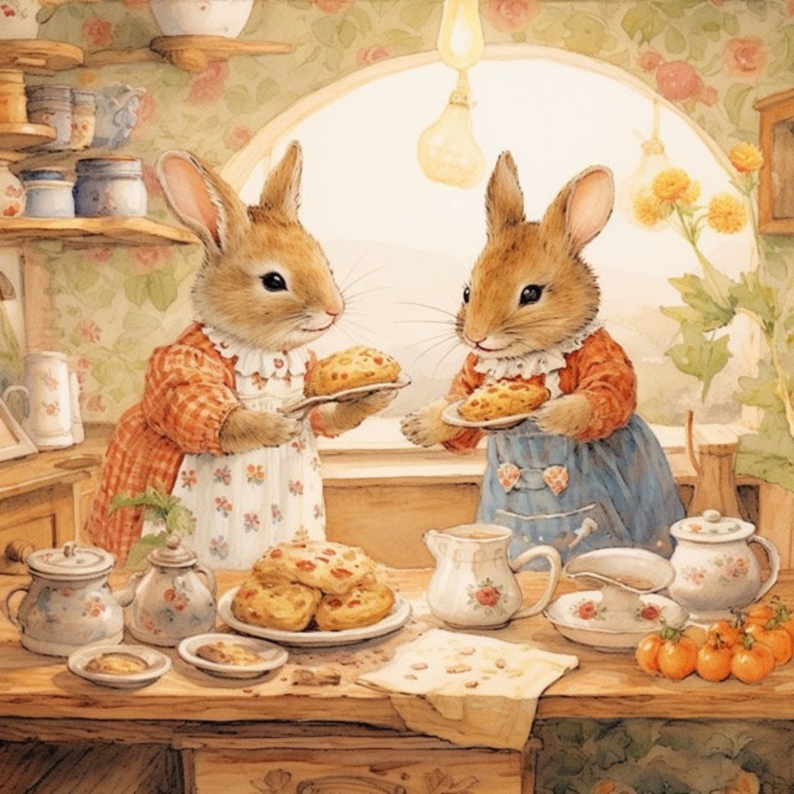 Bunny Rabbit Bake Time Watercolor Clip Art Sublimation Graphics 4 JPG ...