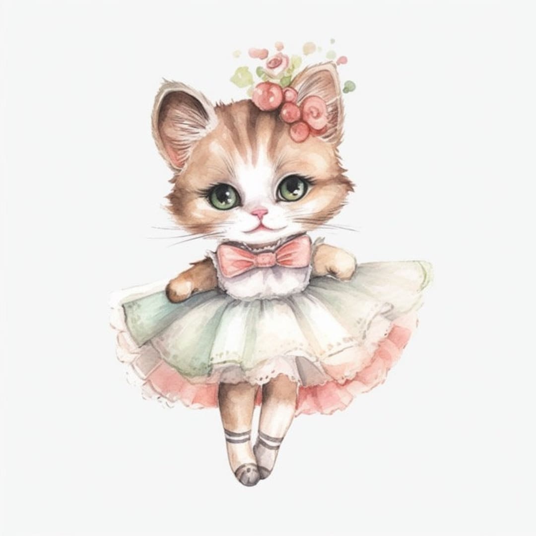 Ballerina Kitty Cat Kitten8 High Quality JPG Watercolor Digital