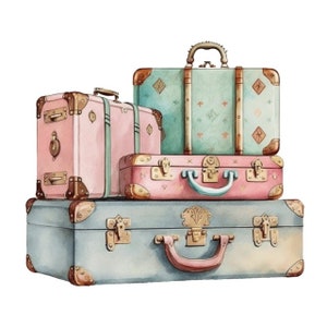 Antique Watercolor Luxury Designer Suitcases Clipart Clip Art - Etsy