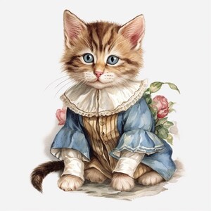 Tudor Kitty chat chaton aquarelle Clipart 8 haute qualité JPG téléchargement numérique carte fabrication mixte papier numérique papier Craft - 118