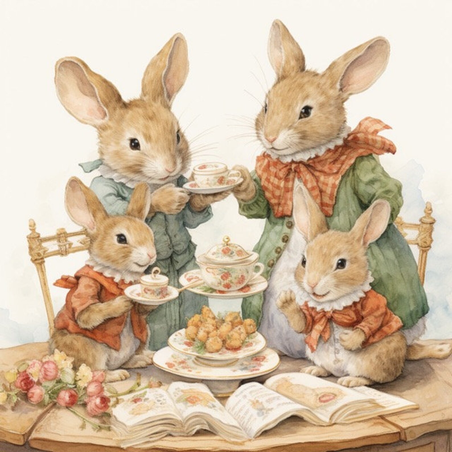 Bunny Rabbit Tea Time Watercolor Clip Art Sublimation Graphics 4 JPG ...