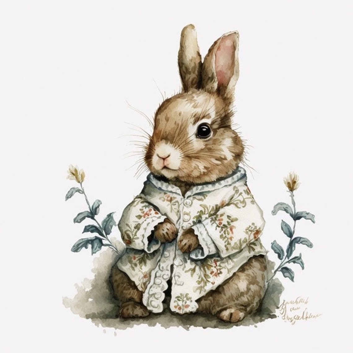 Renaissance Bunny Rabbit Watercolor Clipart 8 High Quality - Etsy