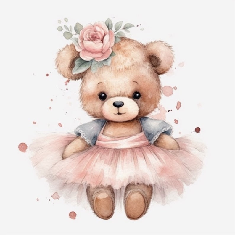 Ballerina Teddy Bear 8 High Quality JPG Watercolor Digital - Etsy
