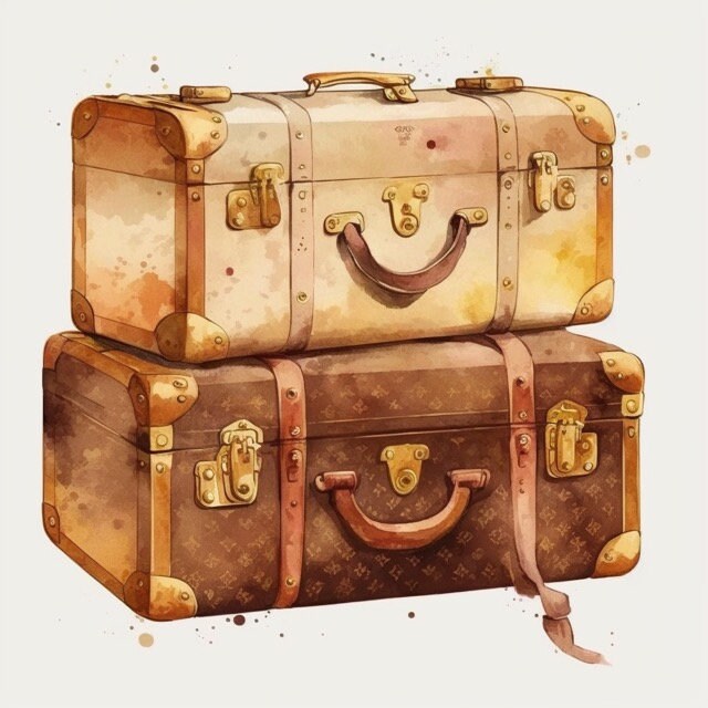 Watercolor Luxury Designer Suitcases Clipart Clip Art 4 PNG - Etsy