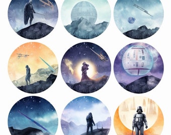 Star Wars Clipart, 8 High Quality JPG Watercolor Art, Digital Download, Card Making, Mixed Media, Digital Paper Craft - 134