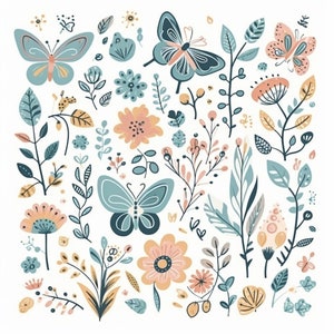 Folhas, videiras, flores, borboletas, clipart 8, alta qualidade, jpg, arte, download digital, clipe, arte, cartão, mídia mista, artesanato, papel digital - 108