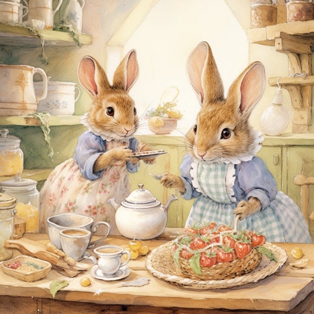 Bunny Rabbit Bake Time Watercolor Clip Art Sublimation Graphics 4 JPG ...