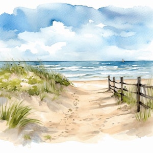 Coastal Beach Watercolor Clip Art 4 High Quality PNG Format Instant Download Commercial Use - 271