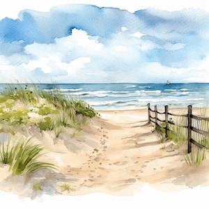 Spiaggia costiera acquerello Clip Art 4 formato PNG di alta qualità Download istantaneo uso commerciale - 271