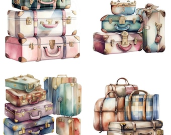 Watercolor Luxury Designer Suitcases clipart clip art PNG format instant download for commercial use - 153