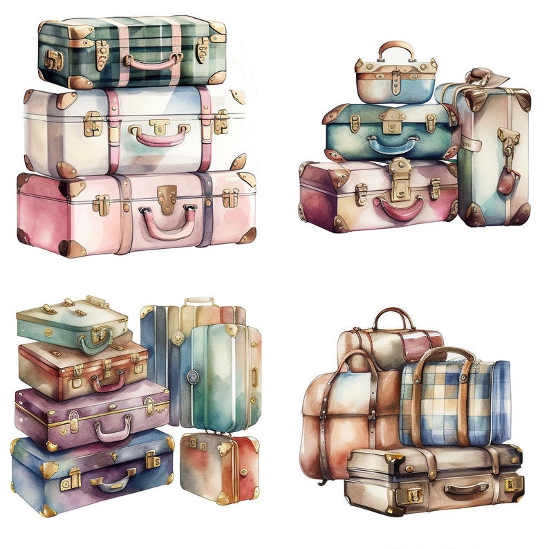 Watercolor Luxury Designer Suitcases Clipart Clip Art PNG - Etsy