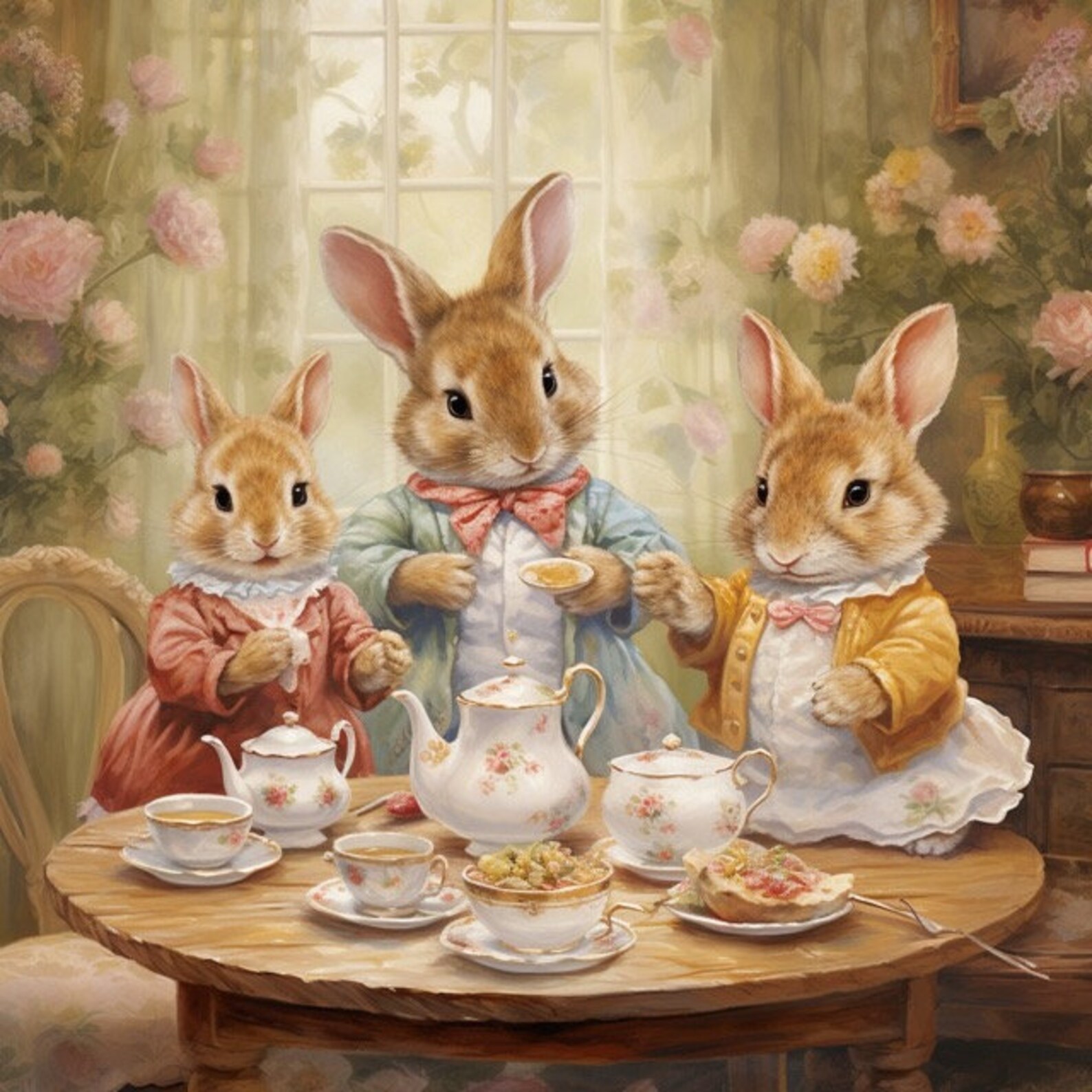 Bunny Rabbit Tea Time Watercolor Clip Art Sublimation Graphics 4 JPG ...