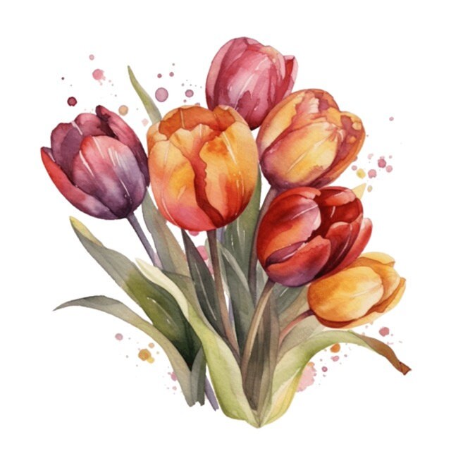 Tulip Flower Floral Tulips Bouquet Watercolor Clip Art 4 High Quality ...