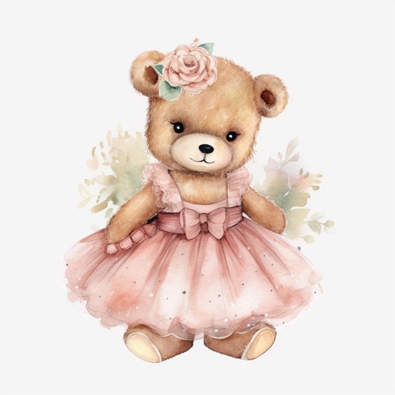 Ballerina Teddy Bear 8 High Quality JPG Watercolor Digital Etsy