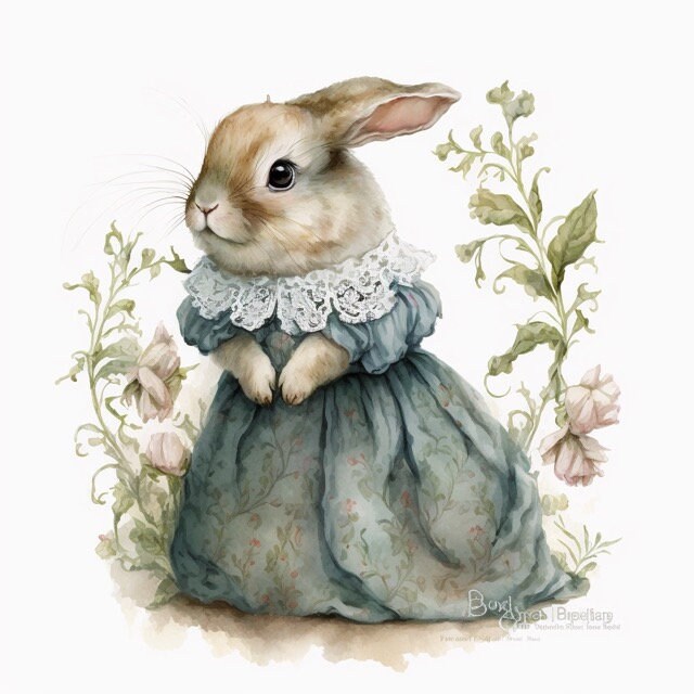 Baroque Cute Bunny Rabbit Clipart Clip Art PNG Format Instant Download ...