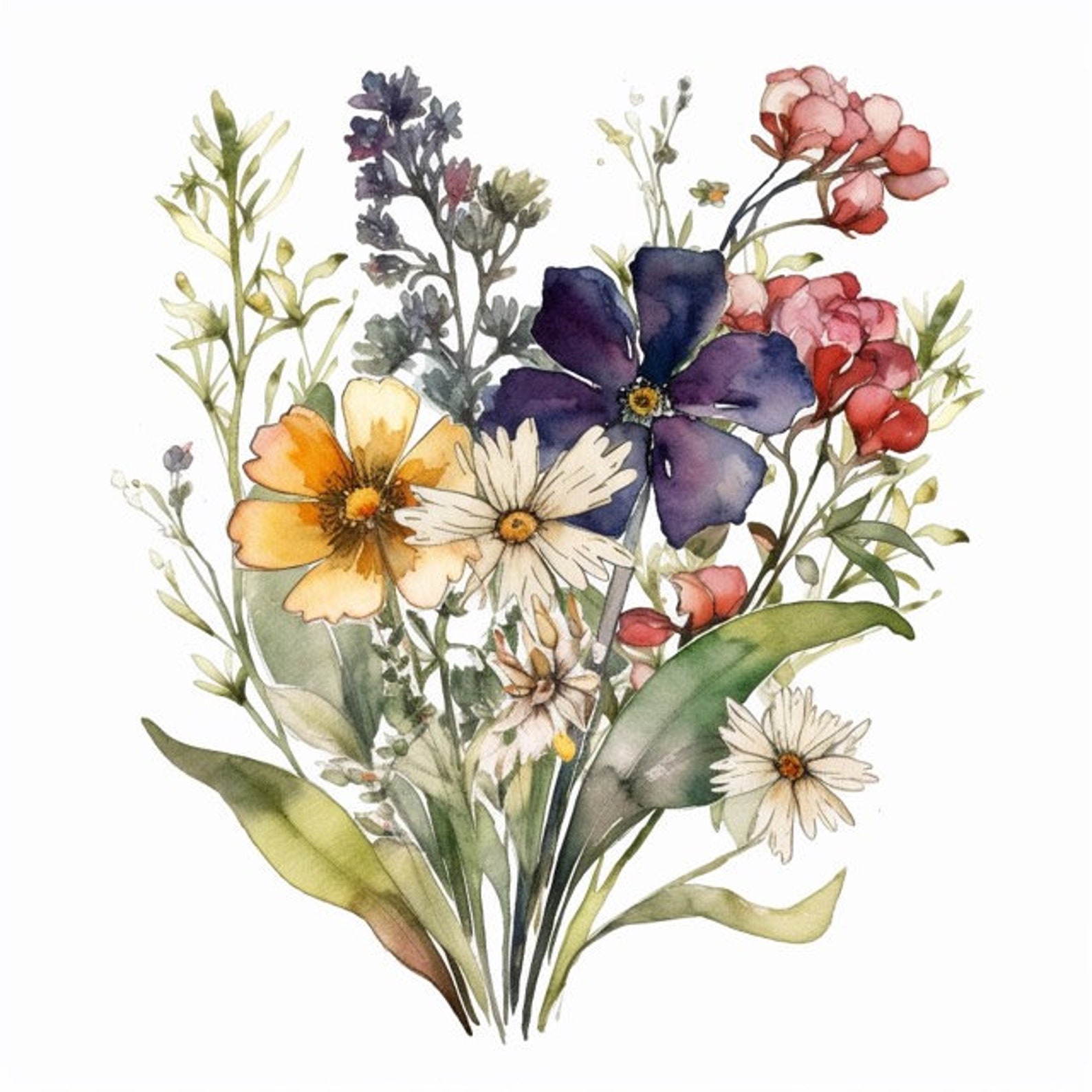 Watercolor Wildflower Bouquet Clipart 8 High Quality JPG Art Digital ...