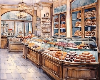 Vintage French Bakery Cafe Watercolor Clipart 4 High Quality JPG Digital Download Card Making Mixed Media Digital Paper Craft - 383