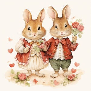 Día de San Valentín Conejo Conejo Clip Art Gráficos de sublimación 4 JPG Mix Media Paper Craft Scrap Booking Junk Journal Collage Ilustración 757