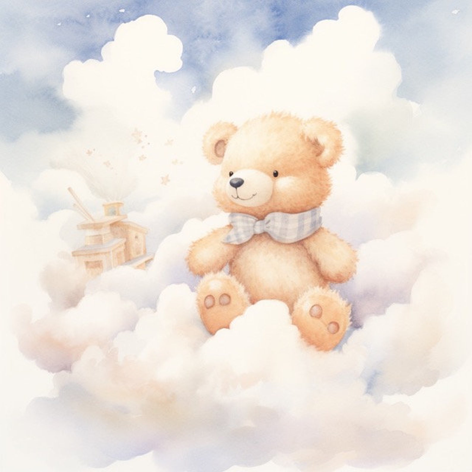 Teddy Bear on a Cloud Clip Art 4 JPG Card Making Paper Crafts Collage ...