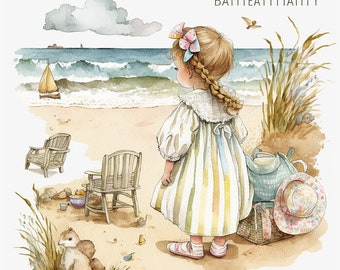 Watercolor Coastal Beach Clip Art, 8 JPGs Card Making Mixed Media Digital Paper Craft Ephemera Invitations Scrapbooking Junk Journal - 012
