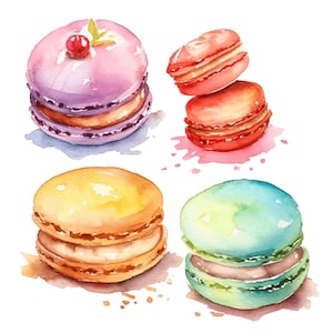 French Desserts and Macaroons Watercolor Clip Art 4 High Quality PNG Transparent Digital Card Making Crafts Mix Media Junk Journal - 477