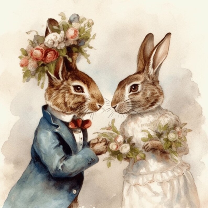 Cute Bunny Rabbit Bride and Groom Wedding Clip Art 4 PNG Card Making ...