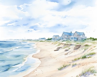 Coastal Beach Watercolor Clip Art 4 High Quality PNG Format Instant Download Commercial Use - 550