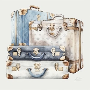 Watercolor Luxury Designer Suitcases clipart clip art 4 PNG format instant download for commercial use - 197